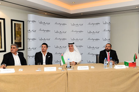 (From left) Sany Nahhas, Director Montegrappa FZ Middle East; Giuseppe Aquila, CEO Montegrappa Italia; Dr. Ahmed Al Banna, Member of Judicial Rent Committee (Government of Dubai) and Member in Arab Union for International Exhibitions& Conferences; Charles Nahhas, Managing Director Montegrappa FZ Middle East, at the press conference to announce the launch of UAE National Day Limited Editions pens. (SUPPLIED)