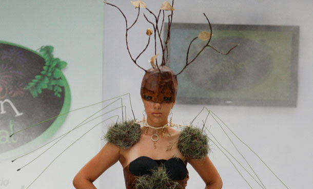 A model presents a creation by Colombian designer Angelo Restrepo during the Biofashion Habitat show in Cali November 26, 2011. The designs are made with live plants and natural materials. (REUTERS)