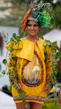 A model presents a creation by Colombian designer Daniela Arevalo during the Biofashion Habitat show in Cali November 26, 2011. The designs are made with live plants and natural materials. (REUTERS)