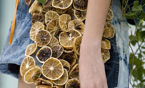 A model presents a creation by Colombian designer Reinaldo Giraldo during the Biofashion Habitat show on November 26, 2011, in Cali, Valle del Cauca department, Colombia. The designs are made with natural materials and live plants. (AFP)