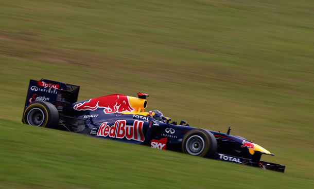 Sebastian Vettel of Germany and Red Bull Racing drives on his way to taking pole position for the fifteenth time this season during qualifying for the Brazilian Formula One Grand Prix at the Autodromo Jose Carlos Pace on November 26, 2011 in Sao Paulo, Brazil. (GETTY)