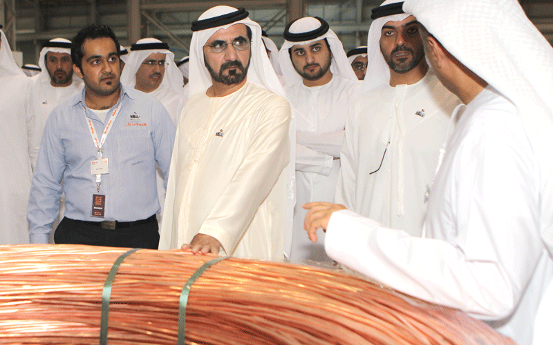 Sheikh Mohammed opens Ducab-HV Plant in Jebel Ali Industrial Zone. (WAM)