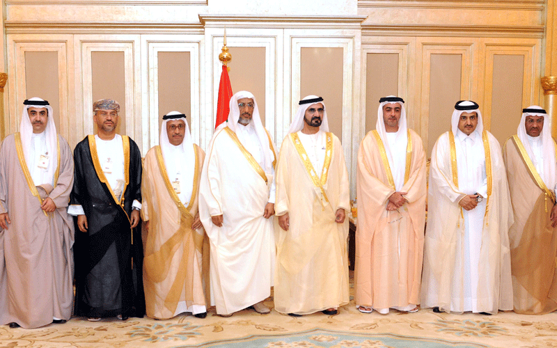 Sheikh Mohammed receives the Attorney Generals and Prosecutor Generals of the member states in the Gulf Cooperation Council (GCC). (WAM)