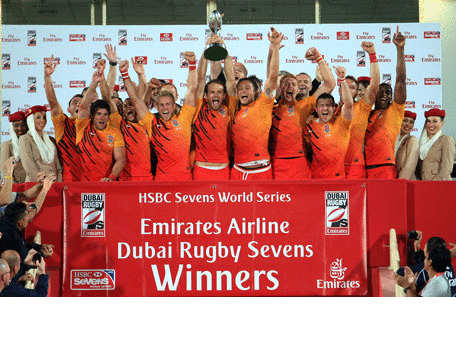 SLIDESHOW: England beat France in the final of the 2011 Emirates Airline Dubai Rugby Sevens Tournament at The Sevens stadium in Dubai on Friday. Action from the match and England's celebrations with the Emirates Cup. (PATRICK CASTILLO)