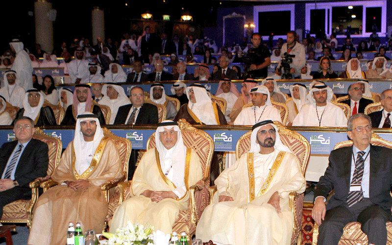 Sheikh Mohammed attends the opening sessions of Arab Thought Foundation (Fikr10) conference. (WAM)
