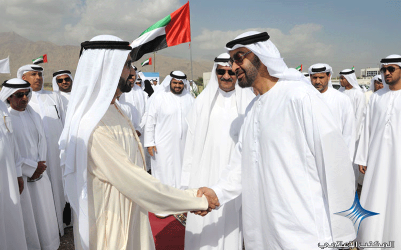 Mohammed, Al Sharqi, and Abu Dhabi Crown prince lay the Foundation of the project.