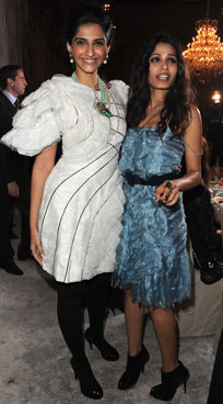 Sonam Kapoor (L) and Freida Pinto (R) attend the Chanel Paris-Bombay Show at Grand Palais on December 6, 2011 in Paris, France. (GETTY)