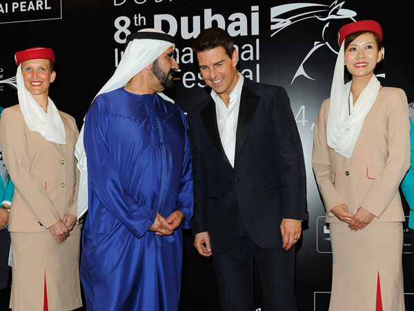 His Highness Sheikh Mohammed bin Rashid Al Maktoum, Vice-President and Prime Minister of the UAE and Ruler of Dubai and actor Tom Cruise attend the "Mission: Impossible - Ghost Protocol" Premiere. (GETTY)