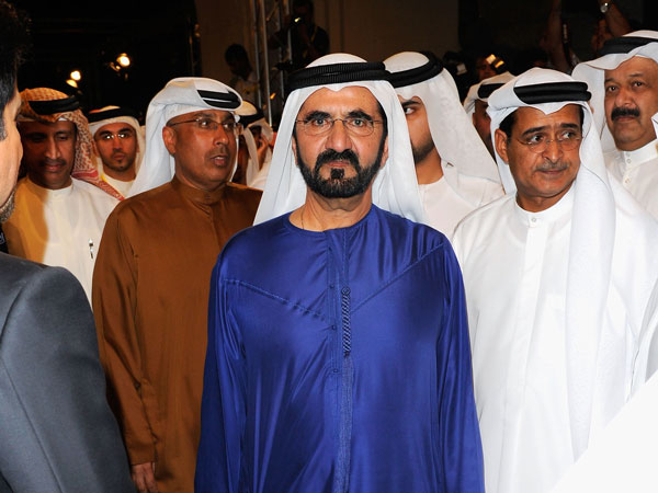His Highness Sheikh Mohammed bin Rashid Al Maktoum, Vice-President and Prime Minister of the UAE and Ruler of Dubai attends the "Mission: Impossible - Ghost Protocol" Premiere at the 8th Annual Dubai International Film Festival in Dubai, United Arab Emirates. (GETTY)