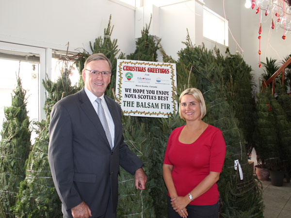 Nova Scotia Christmas trees arrives in Jebel Ali. In the picture Simone Jucker Executive Director, EduNova Gulf Commercial Investments LLC and the Ambassador of Canada, HE Kenneth Lewis. (SUPPLIED)