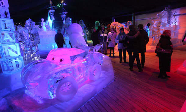 Ice sculptures based on the characters by Walt Disney are shown at the Snow and Ice Sculpture Festival on December 15, 2011 in Brugge, Belgium. (GETTY)