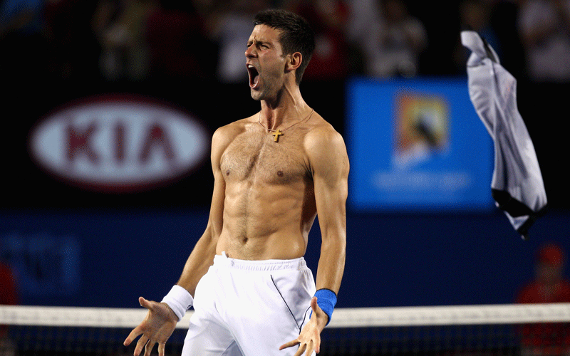 Novak Djokovic of Serbia celebrates winning championship point in his men's final match against Rafael Nadal of Spain during day fourteen of the 2012 Australian Open at Melbourne Park in Melbourne, Australia. (Getty Images)
