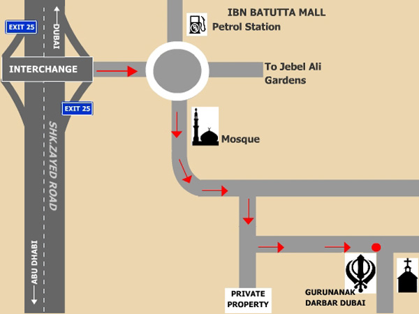 Map with direction of the new Jabel Ali gurudwara. (sikhsindubai.com)