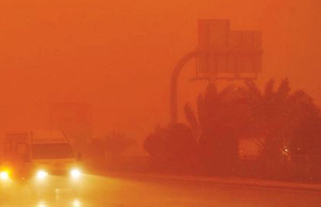 Dust and sandstorms have been sweeping across the Gulf for the last few days reducing visibility to near-zero, as this picture in Saudi Arabia shows. (Al Bayan)