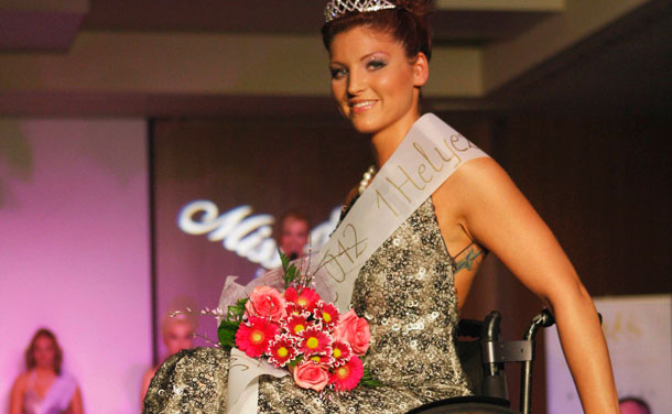 Katalin Eszter Varga smiles after winning the Miss Colours Hungary, the country's first wheelchair beauty contest, in Budapest February 25, 2012. (REUTERS)