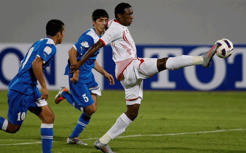 UAE's Ahmed Khalil (white jersey) scored a brace against Uzbekistan during the decivie AFC Olympic qualifer in Tashkent to book their ticket to London. (FILE)