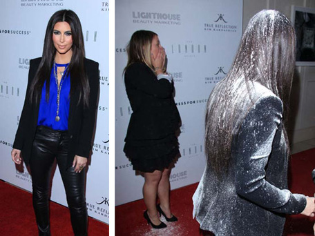 Kim Kardashian Flour-Bombed at Fragrance Launch in Hollywood, March 22, 2012. (GETTY)