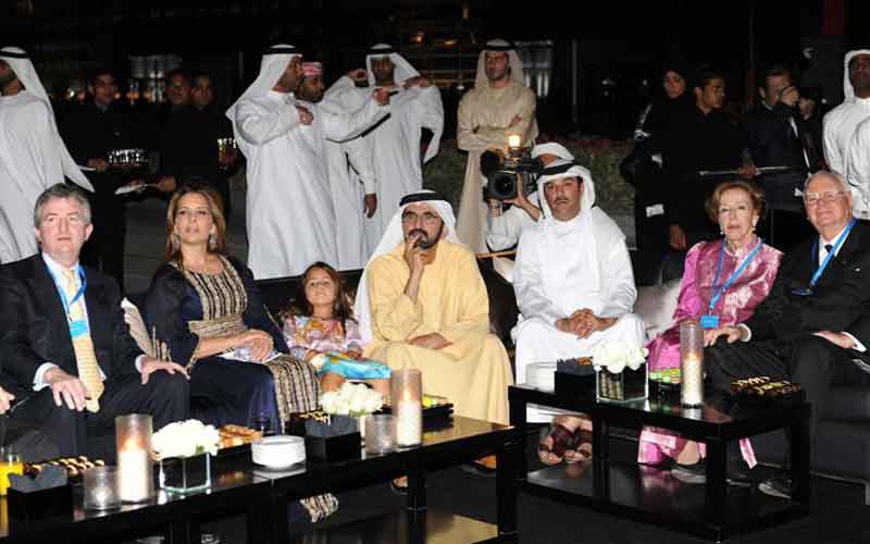 Sheikh Mohammed and Princess Haya bint Al Hussein at the reception (WAM)