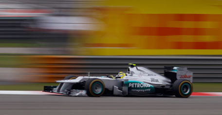 Mercedes Formula One driver Nico Rosberg of Germany drives during the Chinese F1 Grand Prix at Shanghai International circuit on Sunday. (REUTERS)