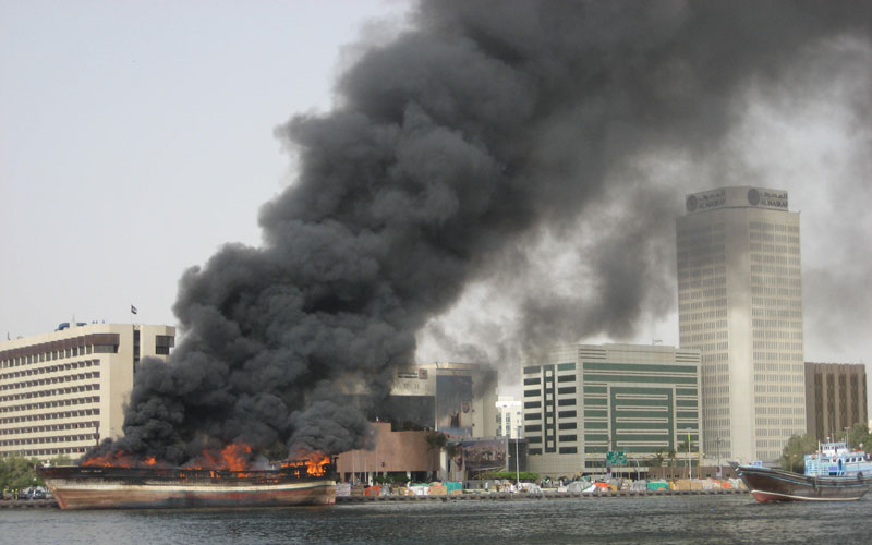The fire at the Dubai Creek on April 29 afternoon (Majorie van Leijen)