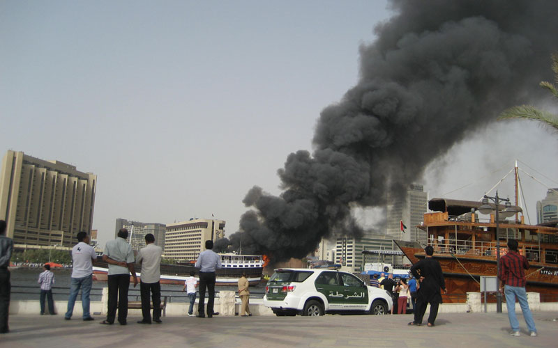 The fire at the Dubai Creek on April 29 afternoon (Majorie van Leijen)
