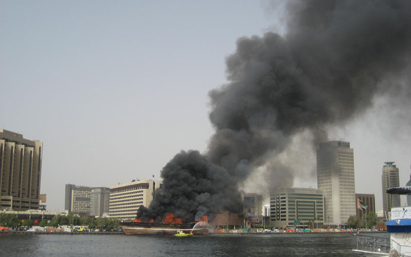 The fire at the Dubai Creek on April 29 afternoon (Majorie van Leijen)