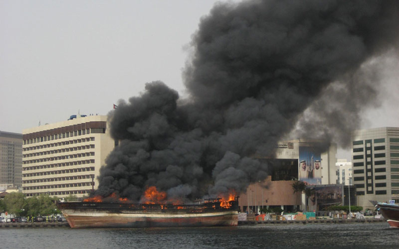 The fire at the Dubai Creek on April 29 afternoon (Majorie van Leijen)