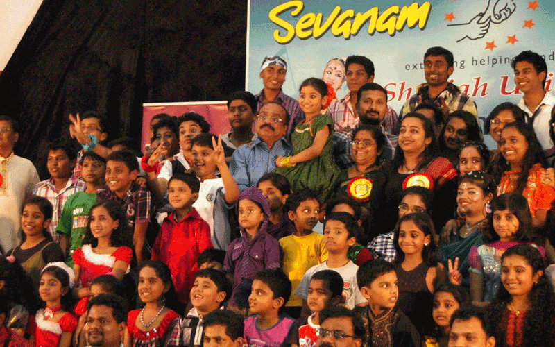 Sugathan with Seveanam Sharjah unit junior members (Supplied)