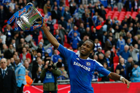 Chelsea's Didier Drogba celebrates after their FA Cup final against Liverpool at Wembley Stadium in London. (REUTERS)