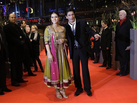 Shah Rukh Khan, right, and Kajol arrive at the premiere for the film 'My name is Khan' at the International Film Festival Berlinale in Berlin, Germany, Friday, Feb. 12, 2010. (AP)