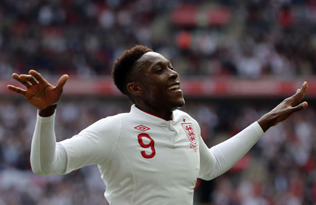 Danny Welbeck of England celebrates after scoring the first goal during the international friendly against Belgium at Wembley Stadium on June 2, 2012 in London, England. (GETTY)