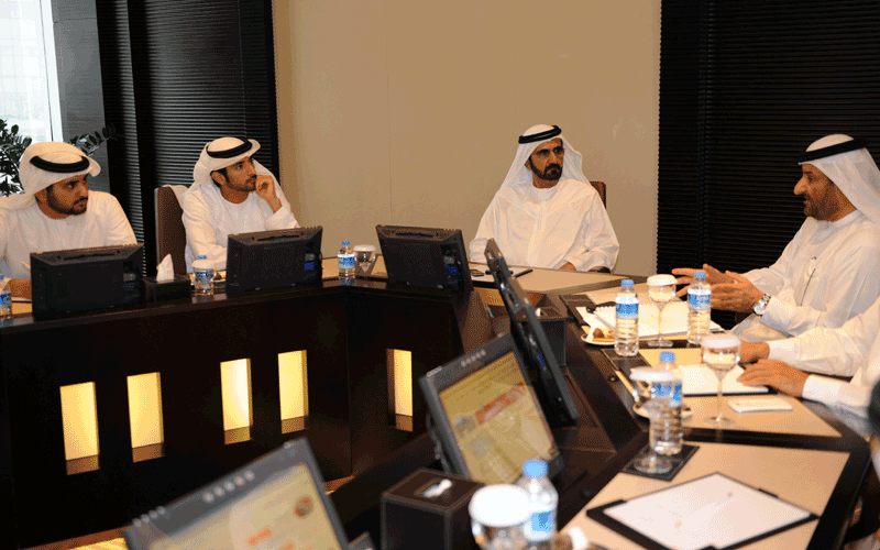 Sheikh Mohammed chairs a meeting at the Dubai Executive Council's headquarters at Emirates Towers. (Wam)