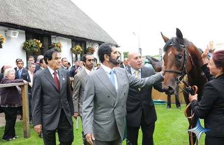 Sheikh Mohammed inspects one of the horses. (Supplied)
