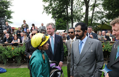 Sheikh Mohammed with jockey Frankie Dettori. (Supplied)