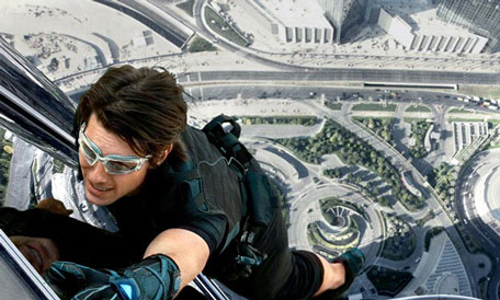 Tom Cruise performs a stunt at Burj Khalifa during the shooting of 'Mission Impossible - Ghost Protocol' in Dubai.