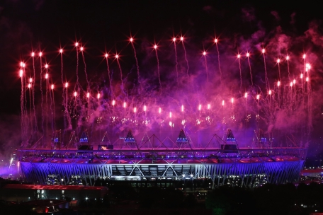 Fireworks draw to an end the opening ceremony of the 2012 London Olympic Games on Friday in London, England. (GETTY)