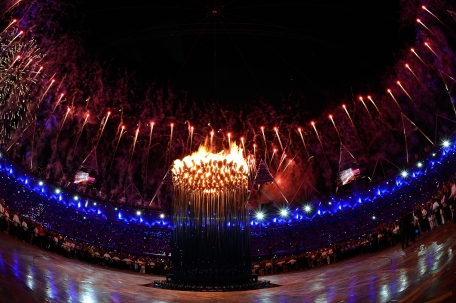 The Olympic flame burns in the cauldron during the Opening Ceremony of the London 2012 Olympic Games at the Olympic Stadium on Friday in London, England. (GETTY)