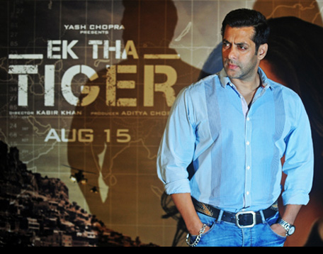 Salman Khan seen at an 'Ek Tha Tiger' promotional event in Mumbai July 12. (Getty Images)