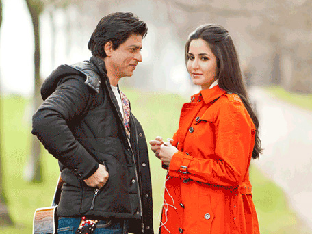 Bollywood actor Shah Rukh Khan and Katrina Kaif during a shoot in London. (SUPPLIED: Yash Raj Films)