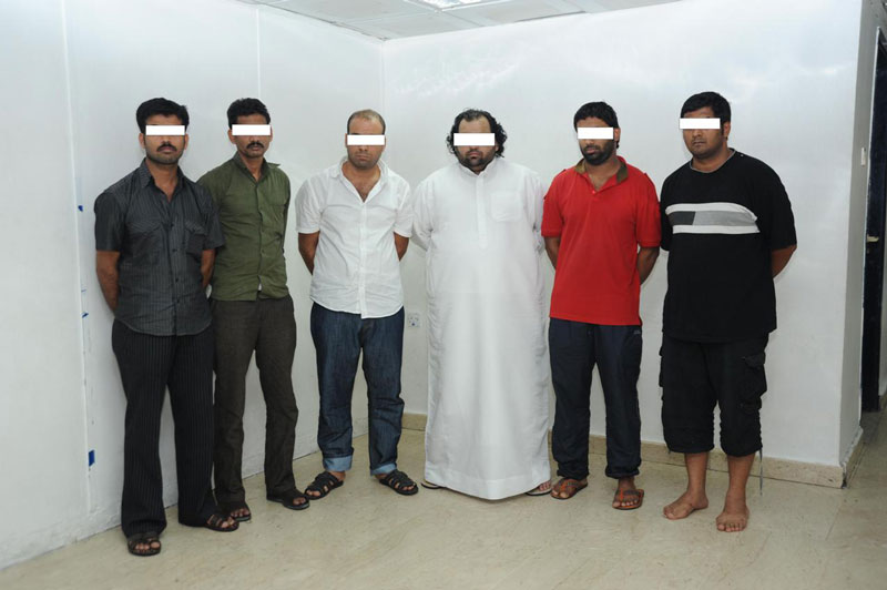 The six car thieves caught by Sharjah Police.