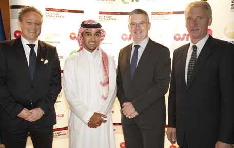 Raimund Koehler, CEO Motorvision, Prince Abdulazi Turki Al Faisal, David Butorac, CEO of OSN and Tewe Pannier, Executive Producer GTV. (SUPLIED)