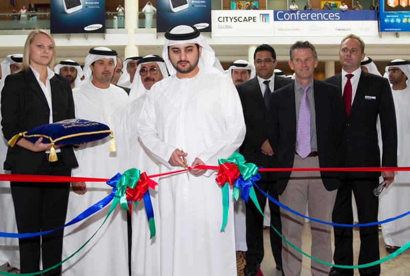 Sheikh Maktoum bin Mohammed bin Rashid Al Maktoum, Deputy Ruler of Dubai, cutting the ceremonial ribbon to open Cityscape Global exhibition on Tuesday, taking place at the Dubai International Convention and Exhibition Centre until 4 October.