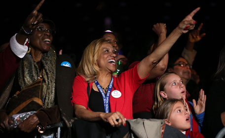 upporters of U.S. President Barack Obama attend the Obama Election Night watch party at McCormick Place November 6, 2012 in Chicago, Illinois. Obama is going for reelection against Republican candidate, former Massachusetts Governor Mitt Romney.  (AFP)