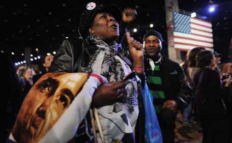 Supporters of U.S. President Barack Obama cheer during the Obama Election Night watch party at McCormick Place November 6, 2012 in Chicago, Illinois. Obama is going for reelection against Republican candidate, former Massachusetts Governor Mitt Romney. (AFP)