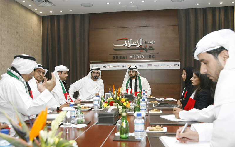 Sheikh Mohammed bin Rashid Al Maktoum and Sheikh Maktoum bin Mohammed bin Rashid Al Maktoum attend first welcoming meeting of Board of Directors of Dubai Media Incorporated (Wam)