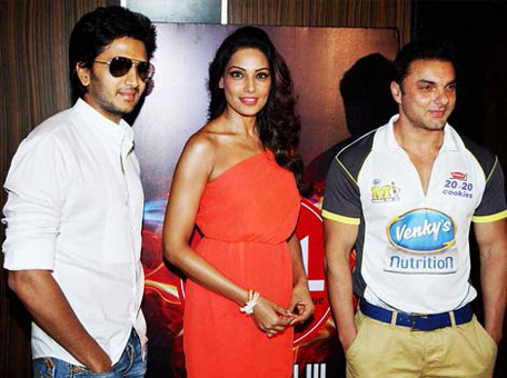 Bollywood actors Sohail Khan, Bipasha Basu and Riteish Deshmukh during an event in Mumbai. (AFP)
