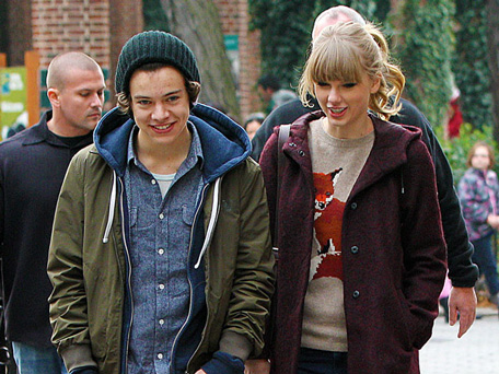 Singer Taylor Swift (R) with boyfriend/singer Harry Styles. (BANG)