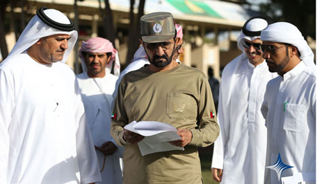 Mohammed bin Rashid reviews list of participants in the Giant Endurance Challenge. (SUPPLIED)