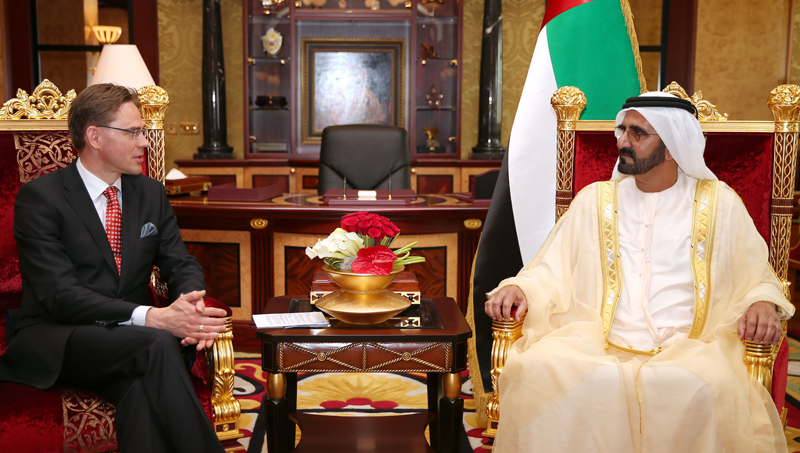 His Highness Sheikh Mohammed bin Rashid Al Maktoum receives Prime Minister of Finland Jyrki Katainen (Wam)