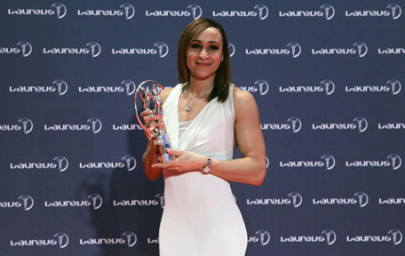 British heptathlete Jessica Ennis poses with her Laureus Sportswoman of the Year award during the 2013 Laureus World Sports Awards, at Municipal Theater in Rio de Janeiro March 11, 2013. (REUTERS)